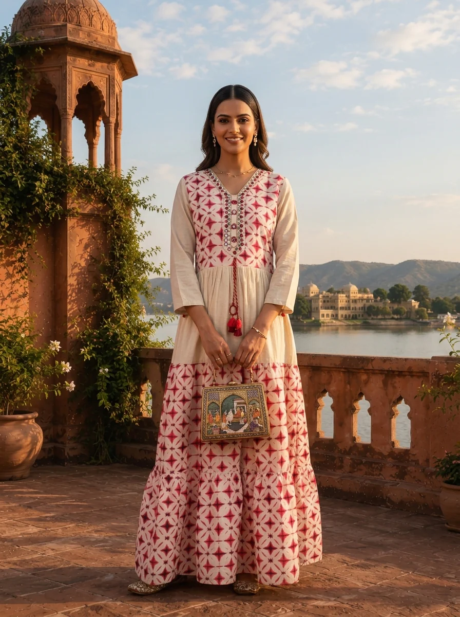 Pink Rayon Tie-Dye Geometric Printed Dress - Image 2