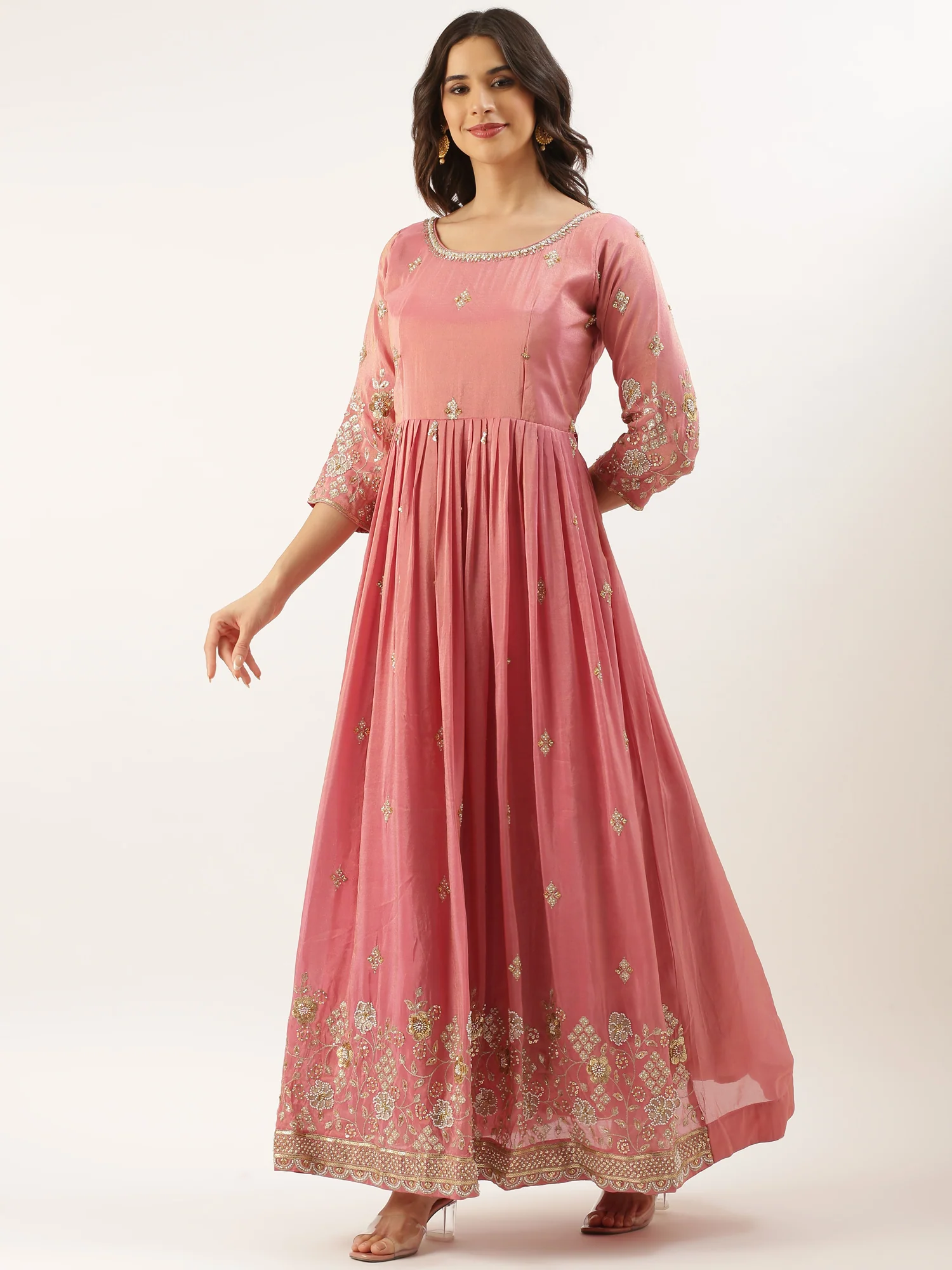 Pink Tissue Embroidered Long Kali - Image 7