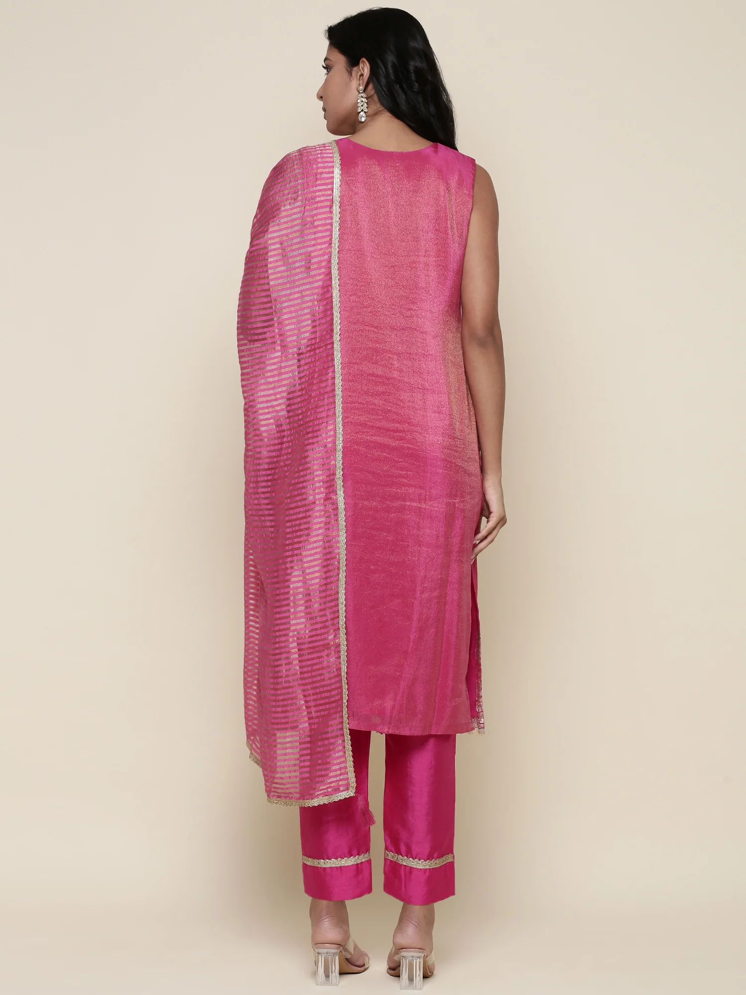 Pink Tissue Suit Embroidered three piece set - Image 4