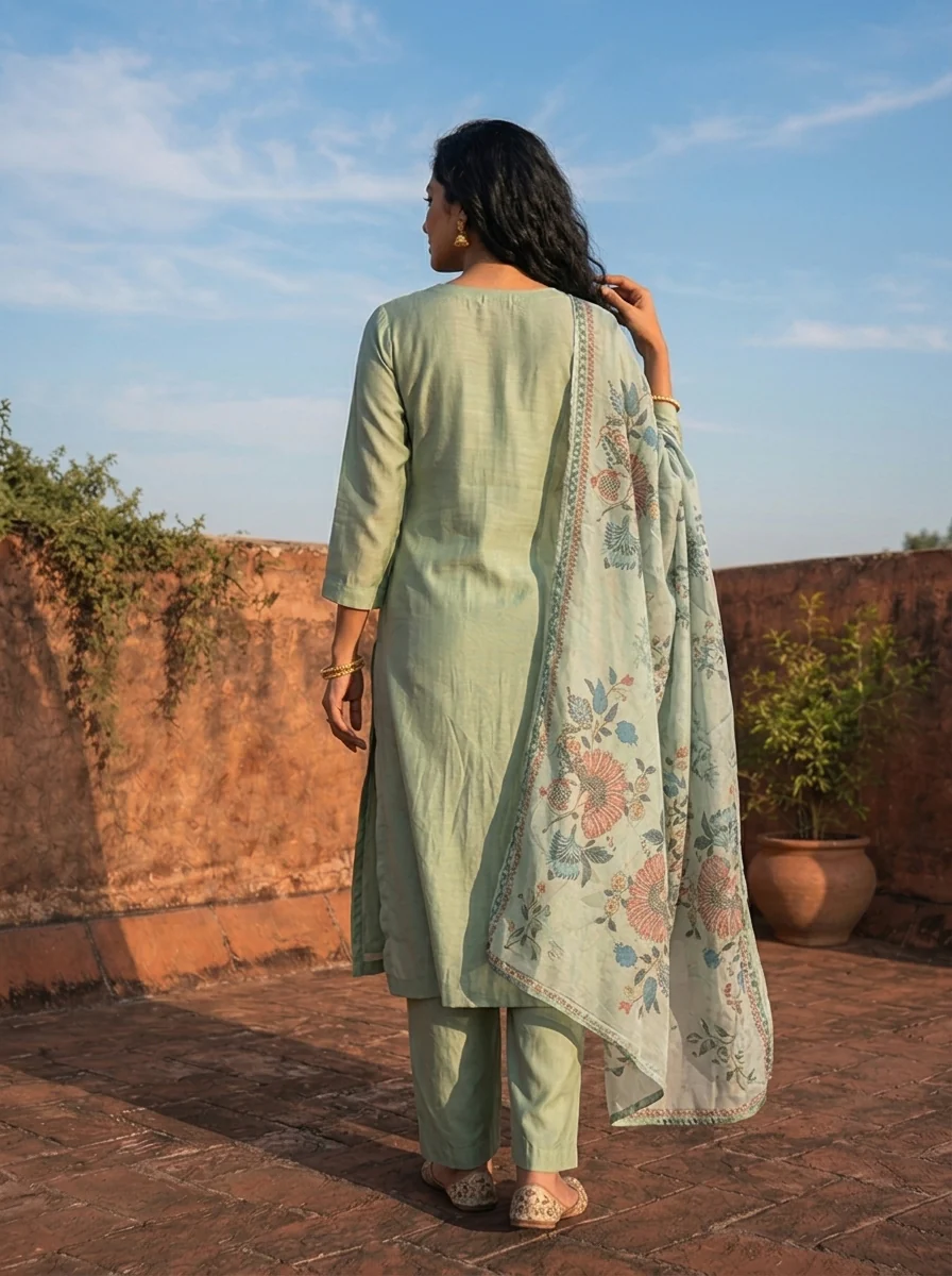 Pista Cotton Floral Motifs Printed Three Piece Set - Image 2