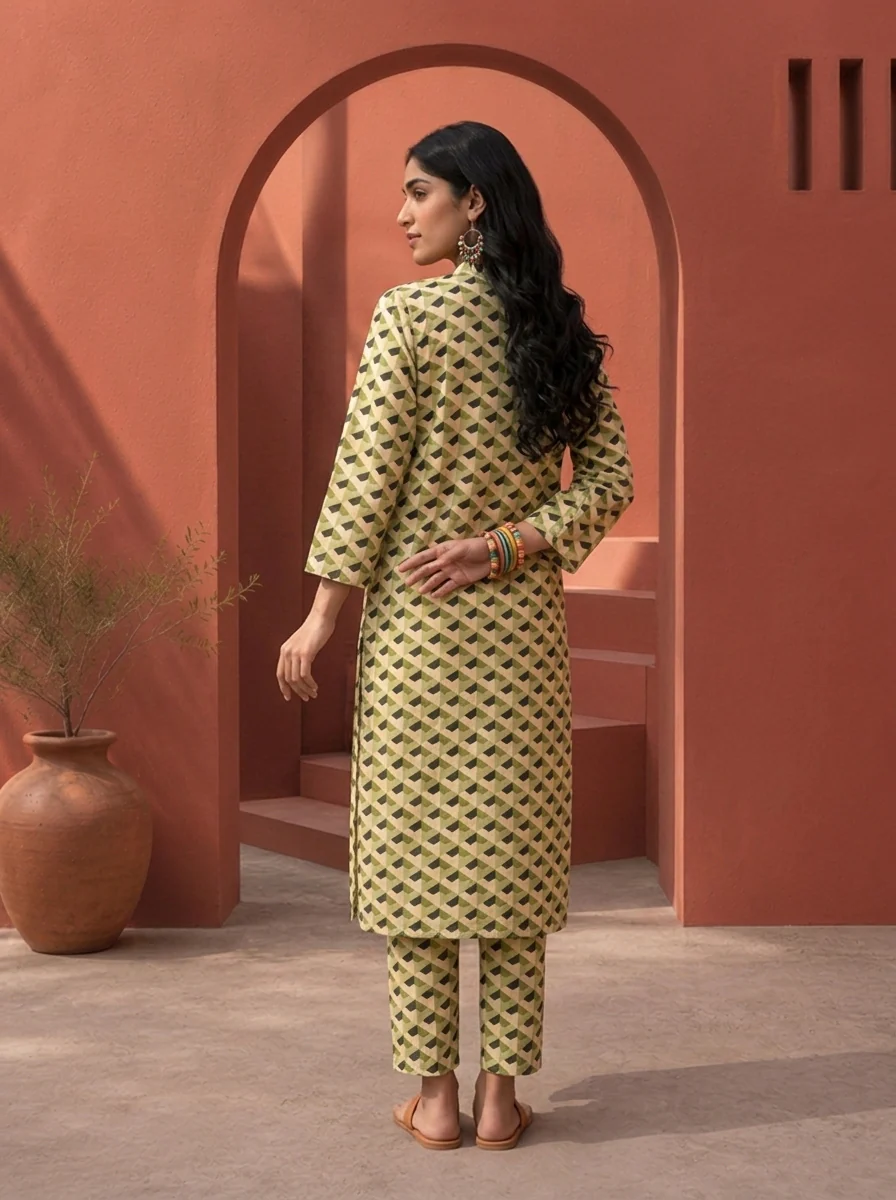Pista Cotton Geometric With Large Iris Placement Printed Two Piece Set - Image 2
