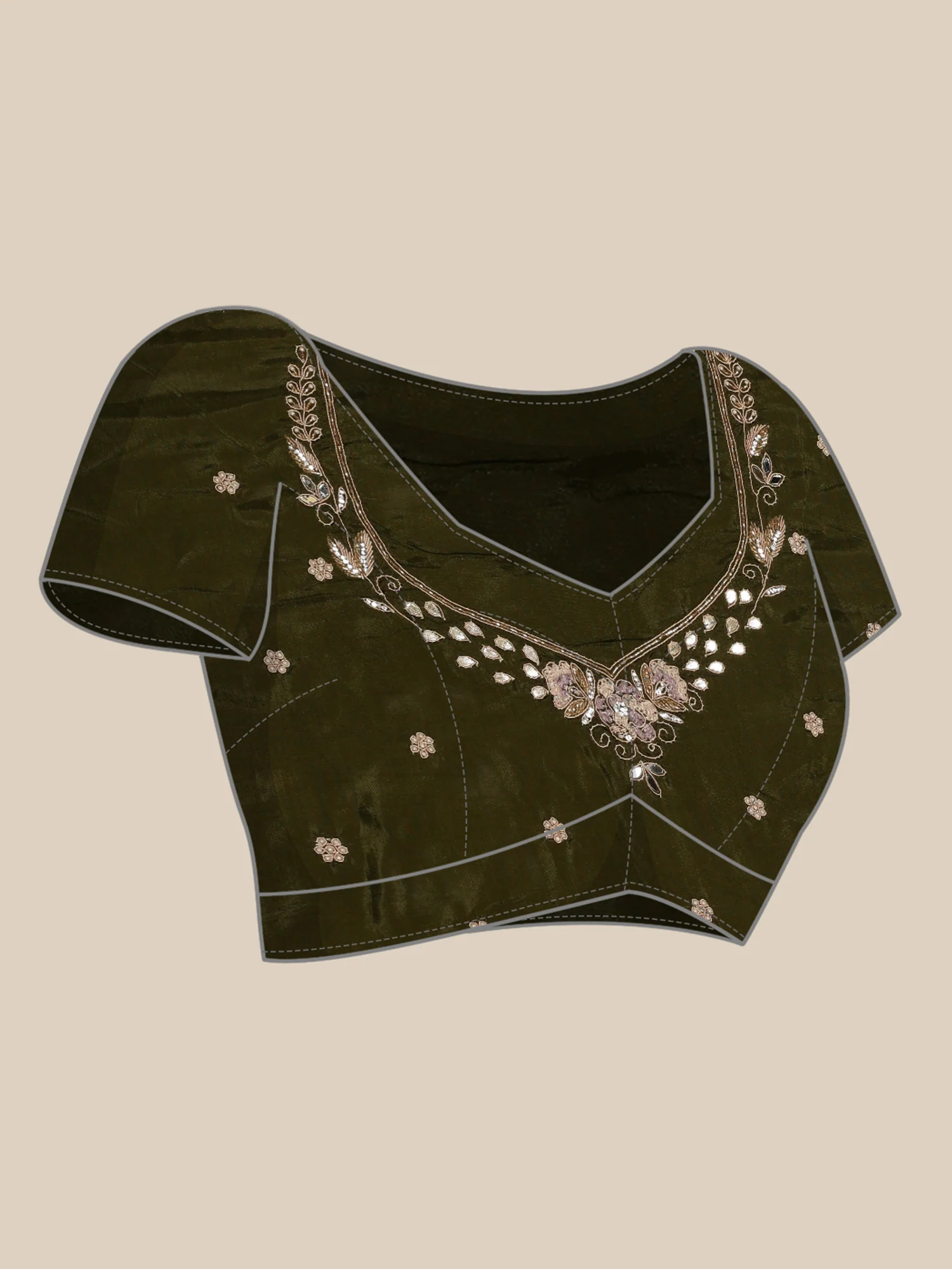 Pista Green Tissue Embroidery Saree - Image 6