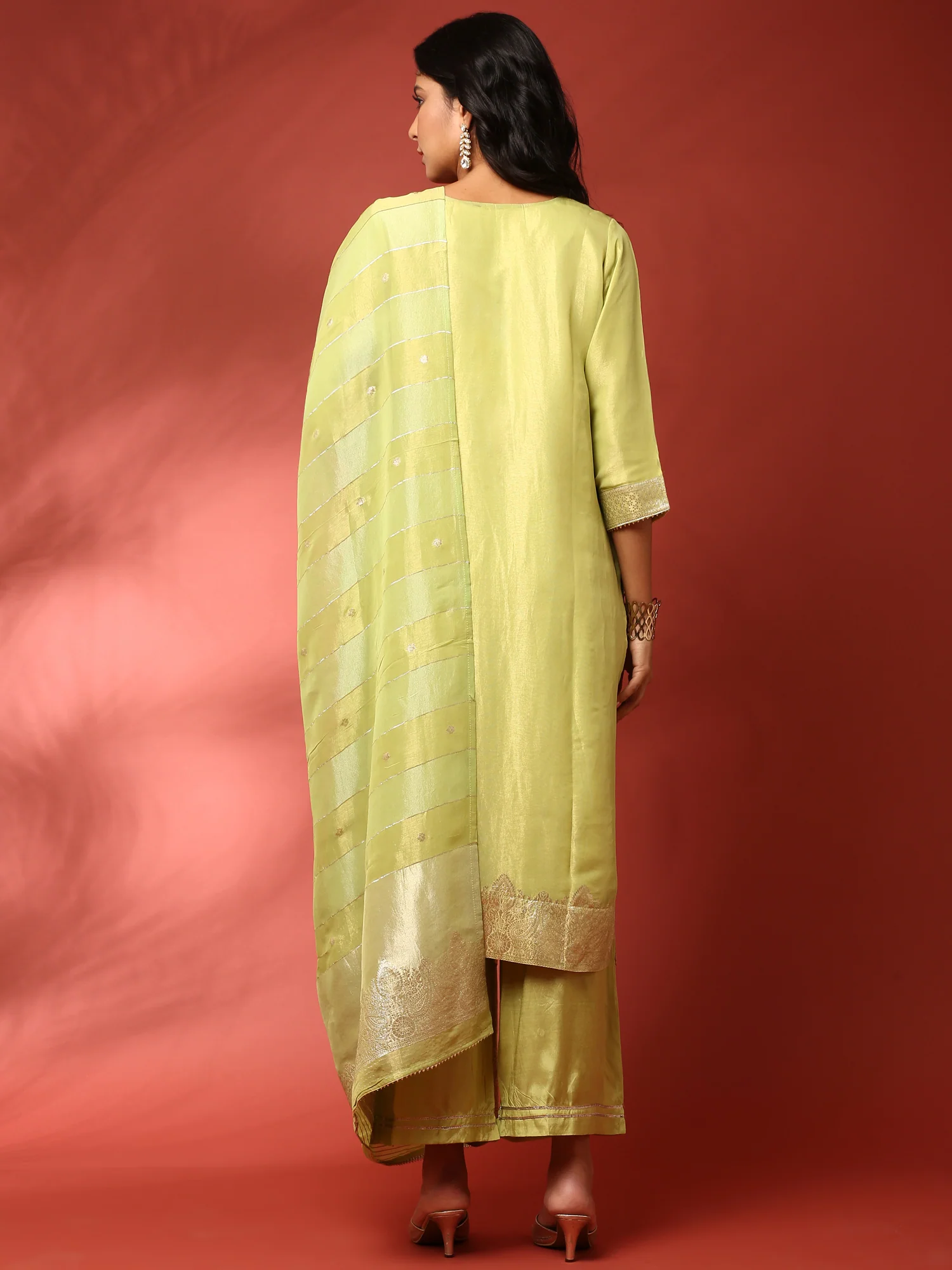 Pista Green Tissue Hand Embroidered three Piece suit set - Image 3