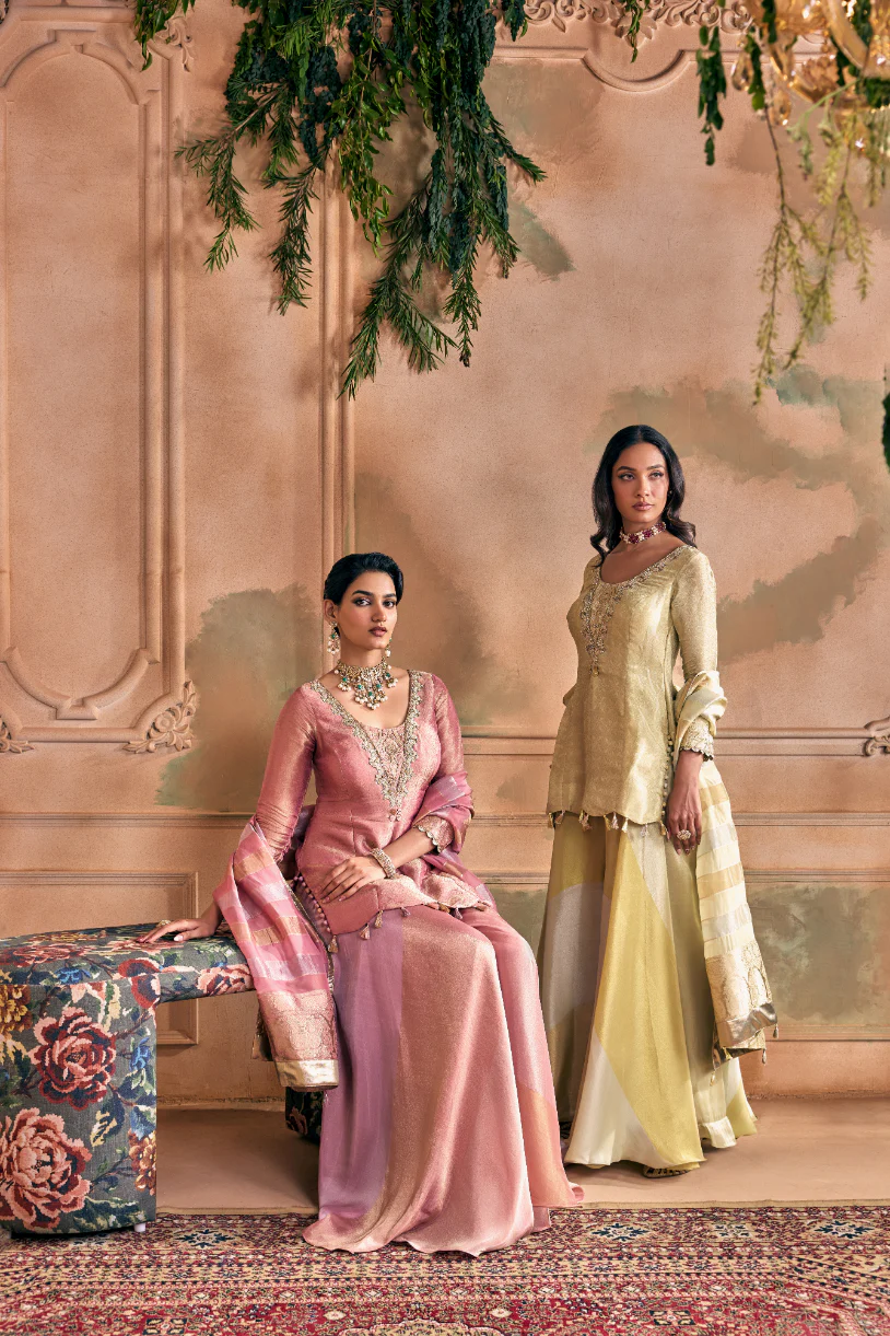 Pista Green Tissue Zari Embroidered Palazzo Set With Dupatta - Image 3