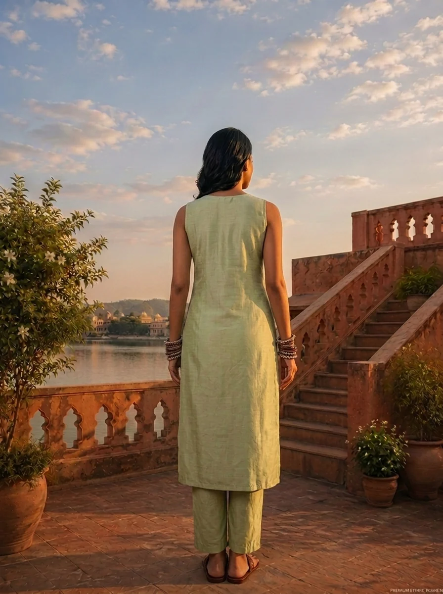 Pista Green Vichitra Silk Embroidery Three Piece Set With Floral Weaved Dupatta - Image 2