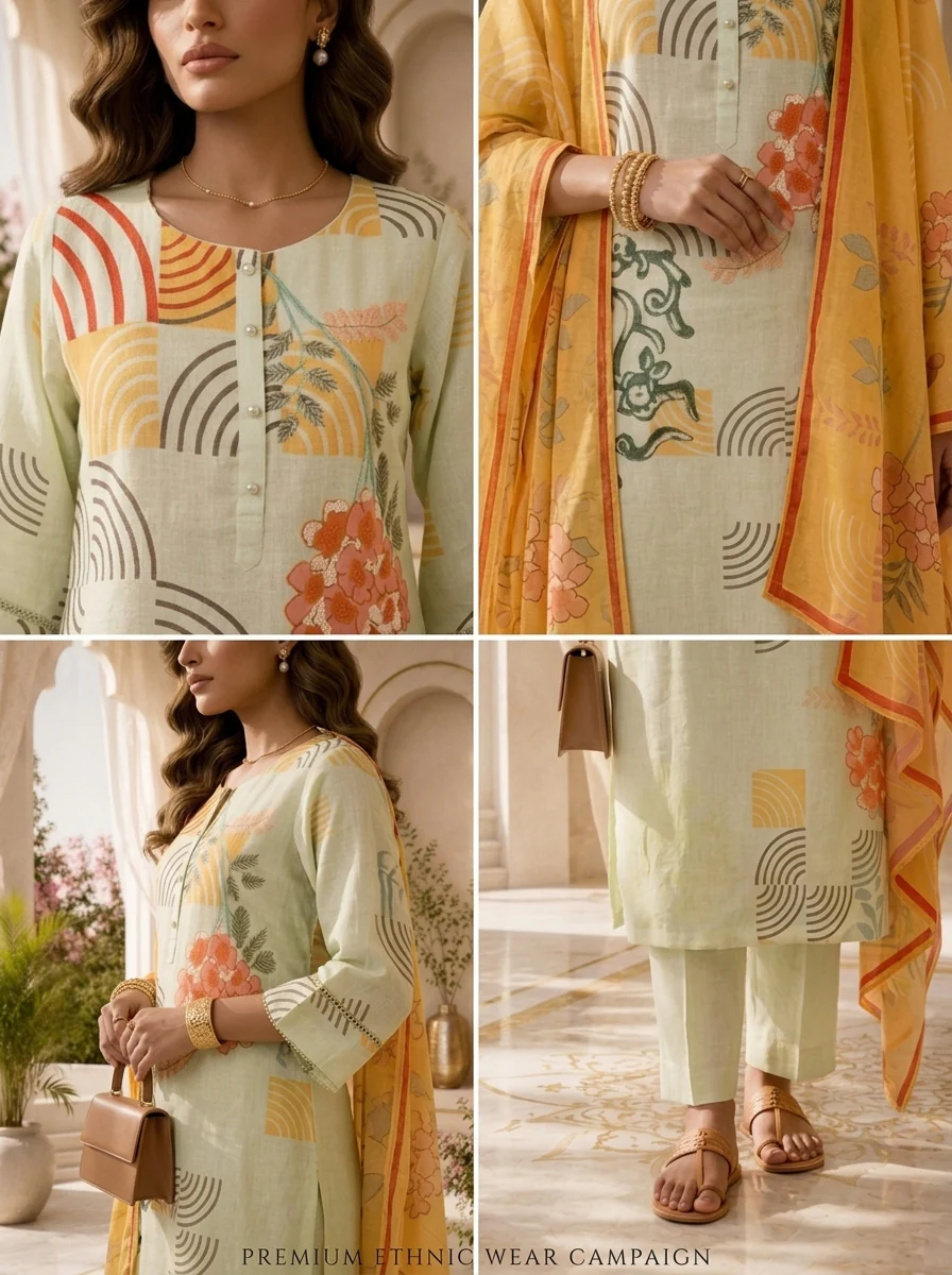 Pista Linen Floral Printed Three Piece Set - Image 5