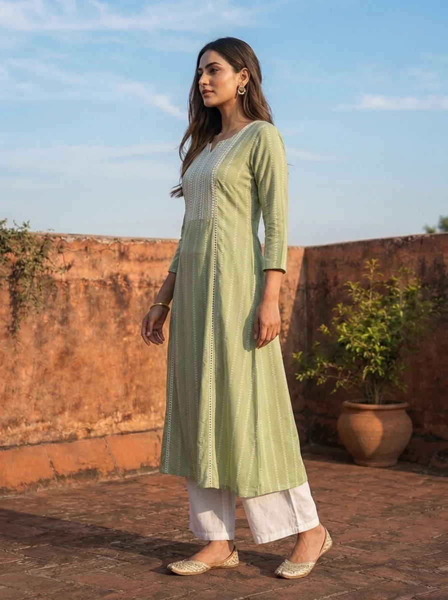 Pista Rayon Vertical Geometric Printed Kurta - Image 3