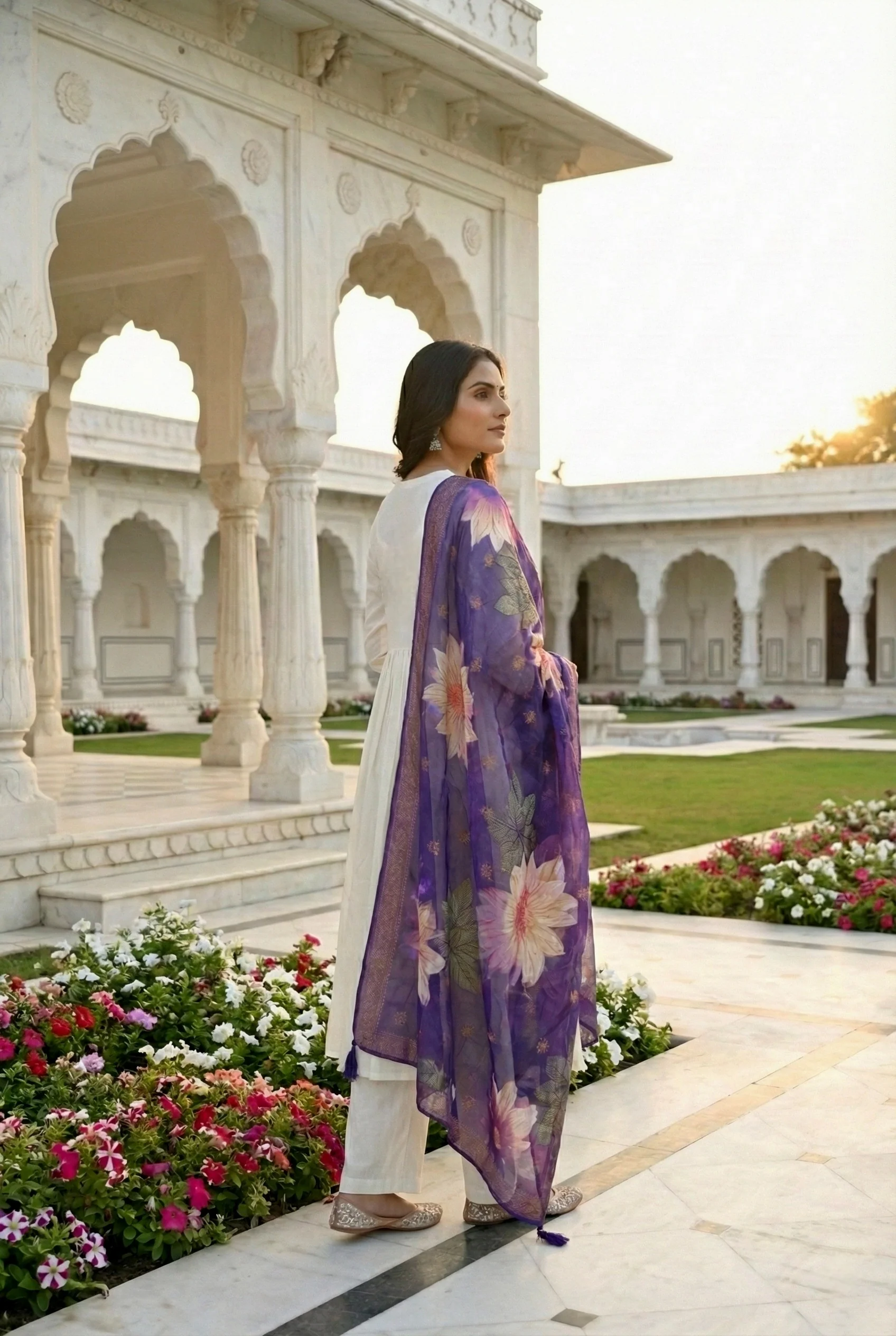 Purple Chanderi Hand Embroidery Three Piece Set - Image 2