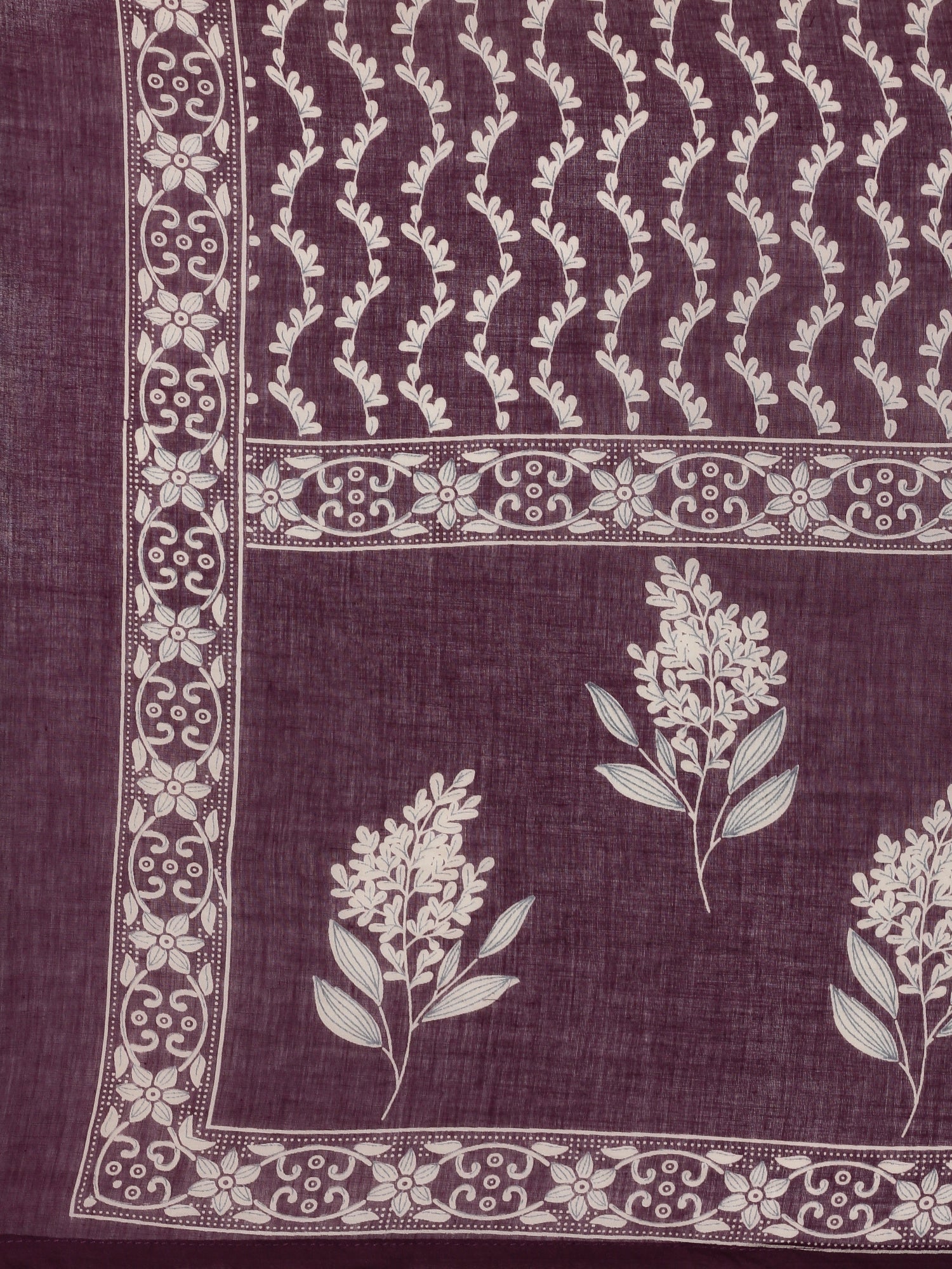 Purple Cotton Floral Printed Three Piece Set - Image 8