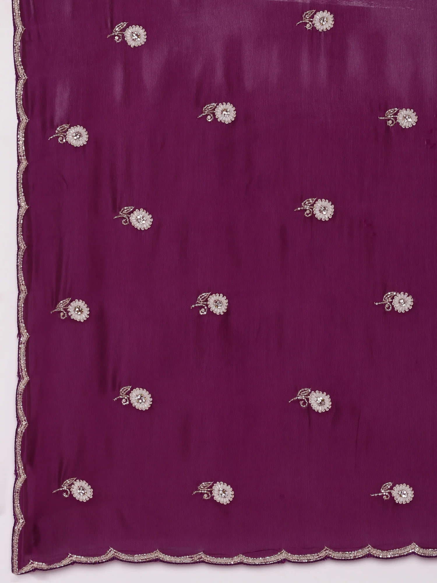 Purple Crepe Hand Embroidery Saree - Image 5