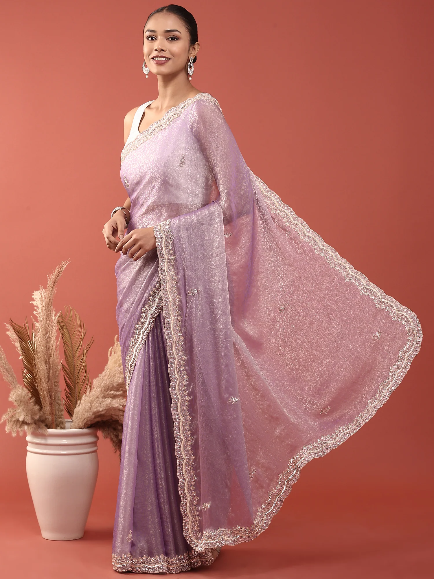 Purple Jacquard Zari Embroidery Saree - Image 4