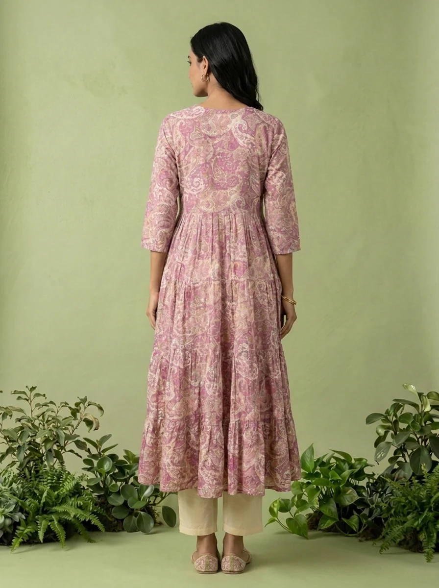 Purple Muslin Paisley Printed Dress - Image 3