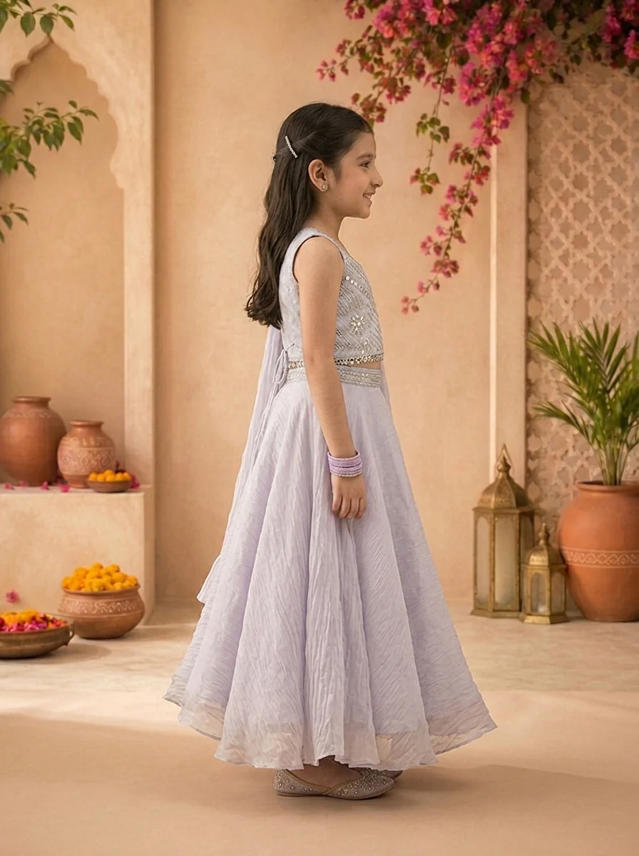 Purple Organza Solid Skirt With Embroidered Top - Image 3