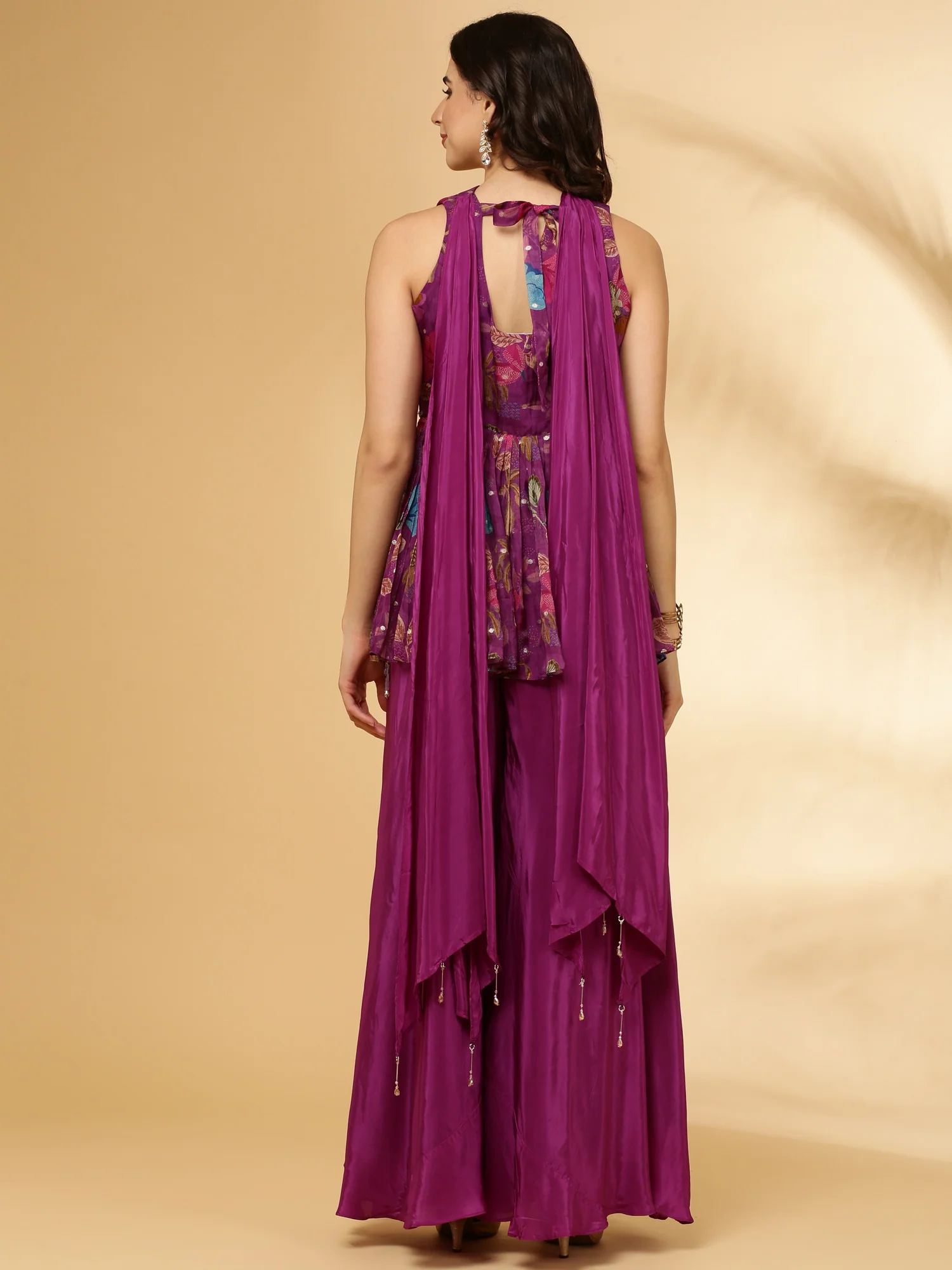 Purple Printed Organza Palazzo Set - Image 4