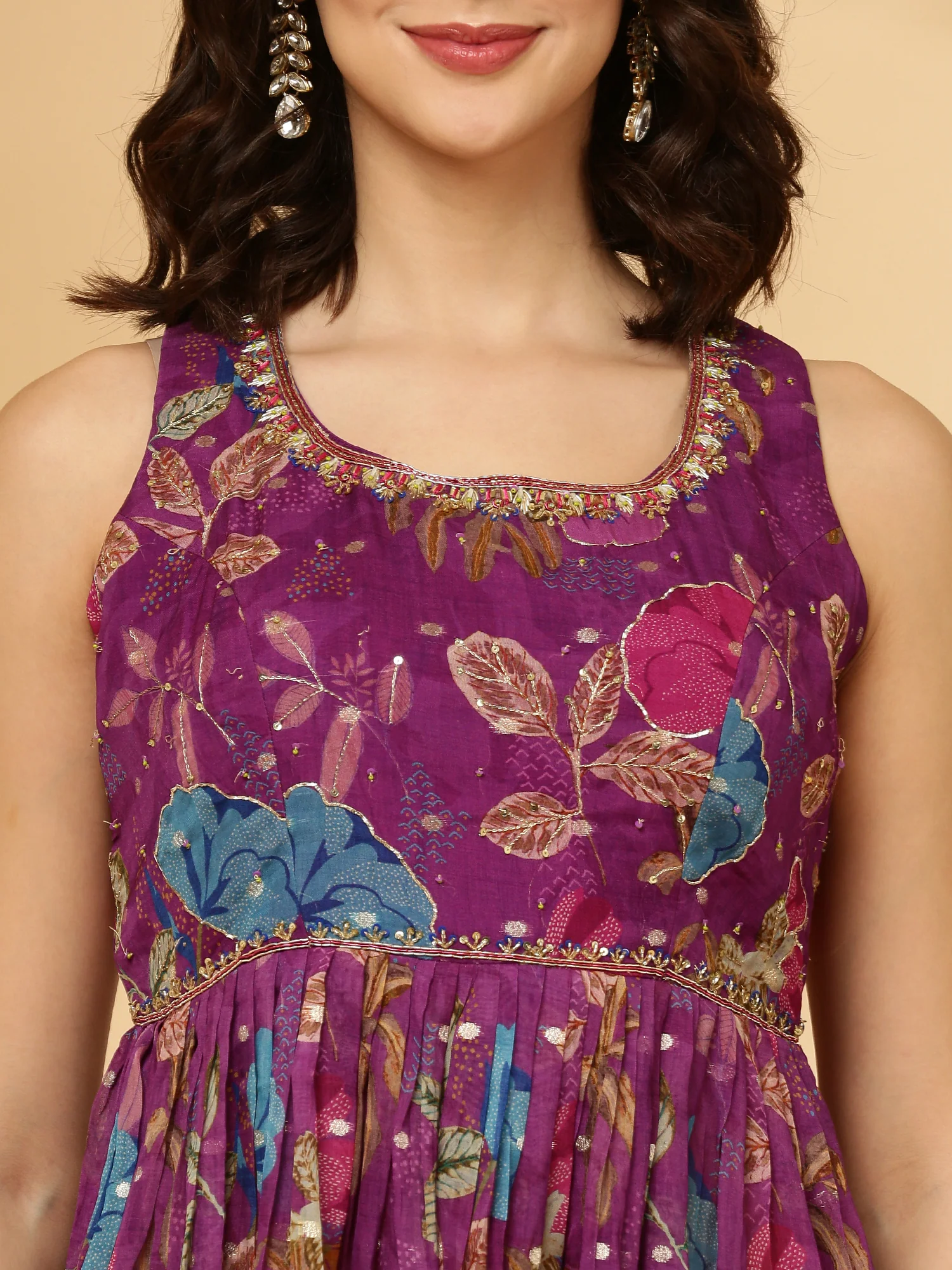 Purple Printed Organza Palazzo Set - Image 5