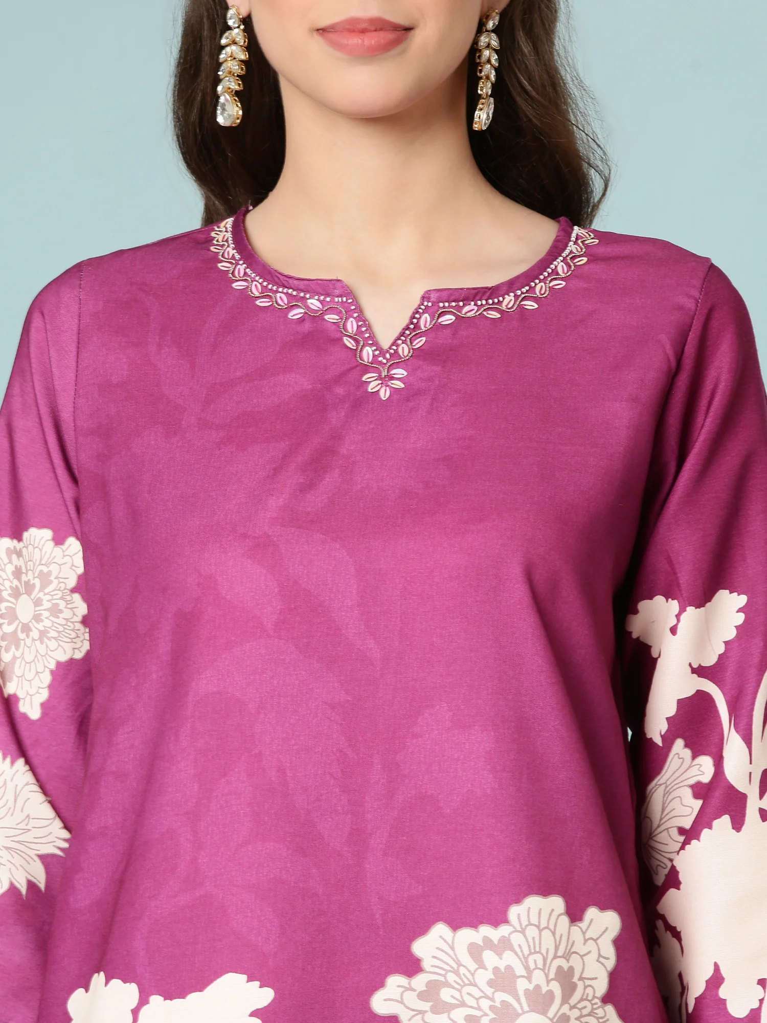 Purple Rayon Digital Print Three Piece Set - Image 4