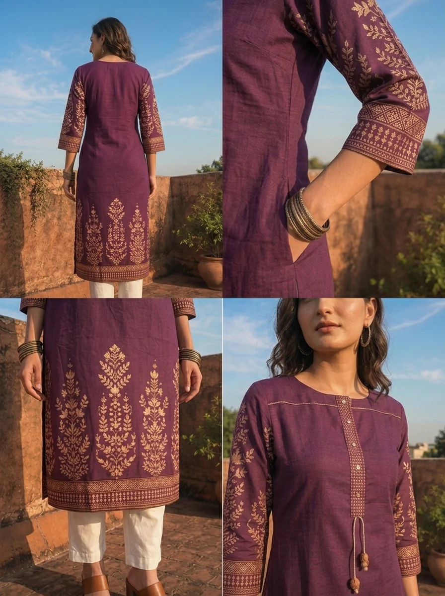 Purple Rayon Floral Motifs Printed Kurta - Image 6