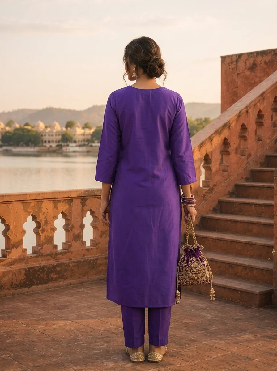 Purple Silk Stone Embroidered Three Piece Set - Image 2