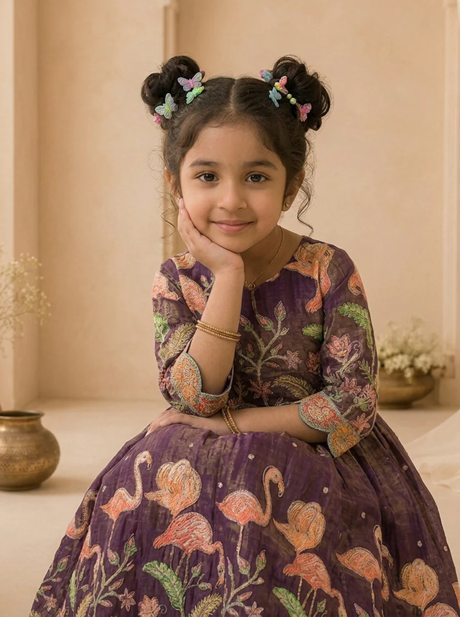 Purple Tissue Floral Thread Embroidered Dress - Image 5