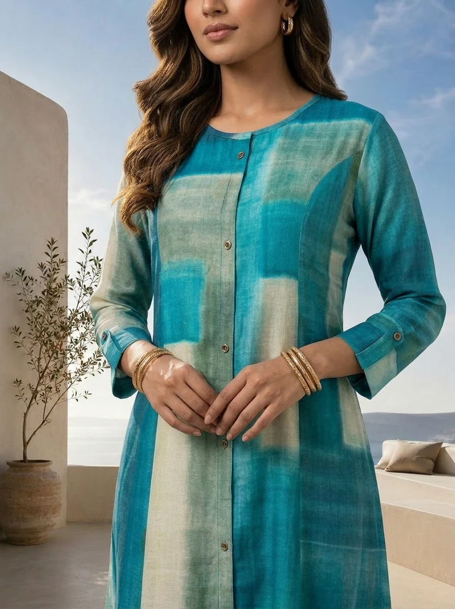 Rama Color Block Printed Silk A-Line Kurta - Image 4