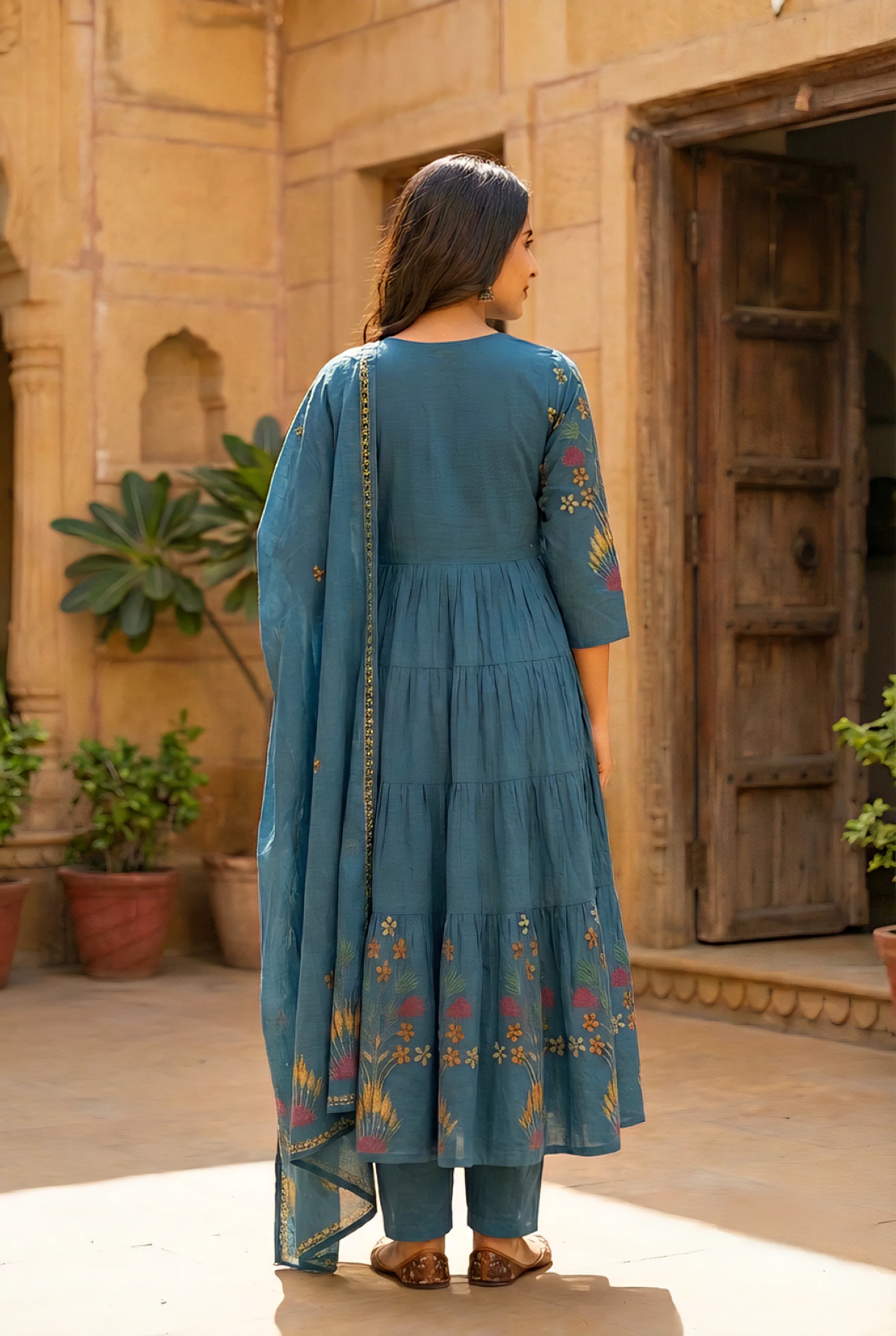 Rama Cotton Floral Hand Embroidery Three Piece Set - Image 2