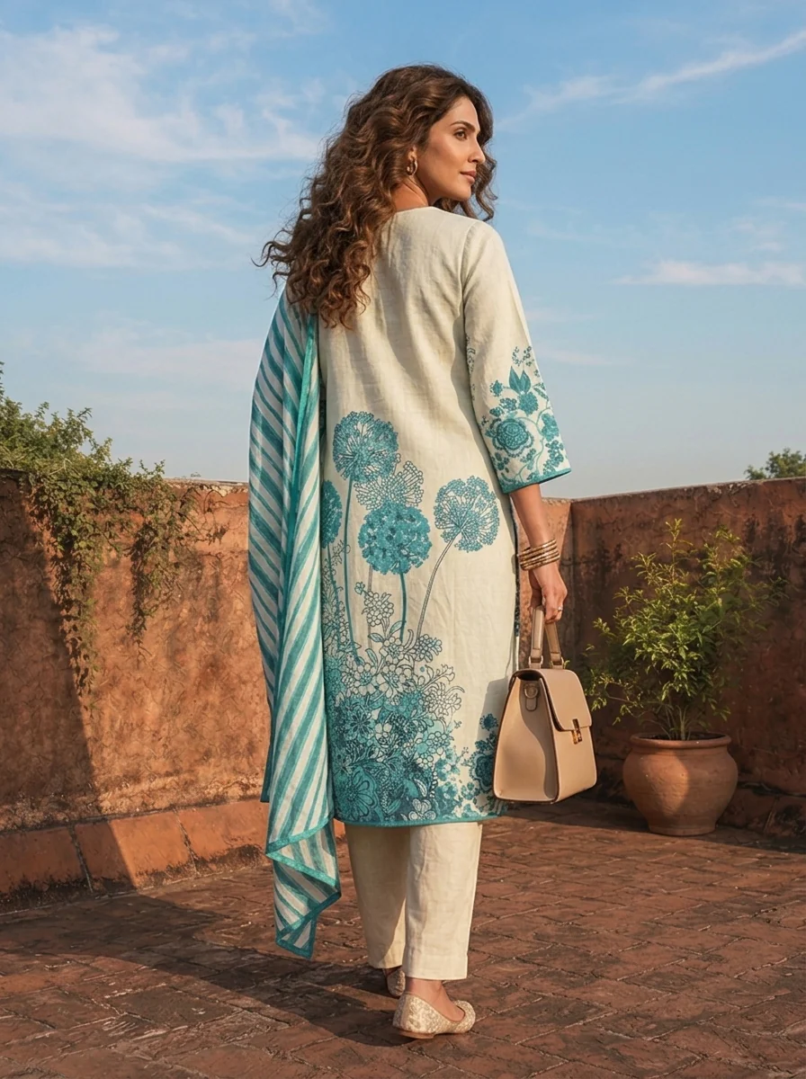 Rama Cotton Modern Placement Printed Three Piece Set - Image 2
