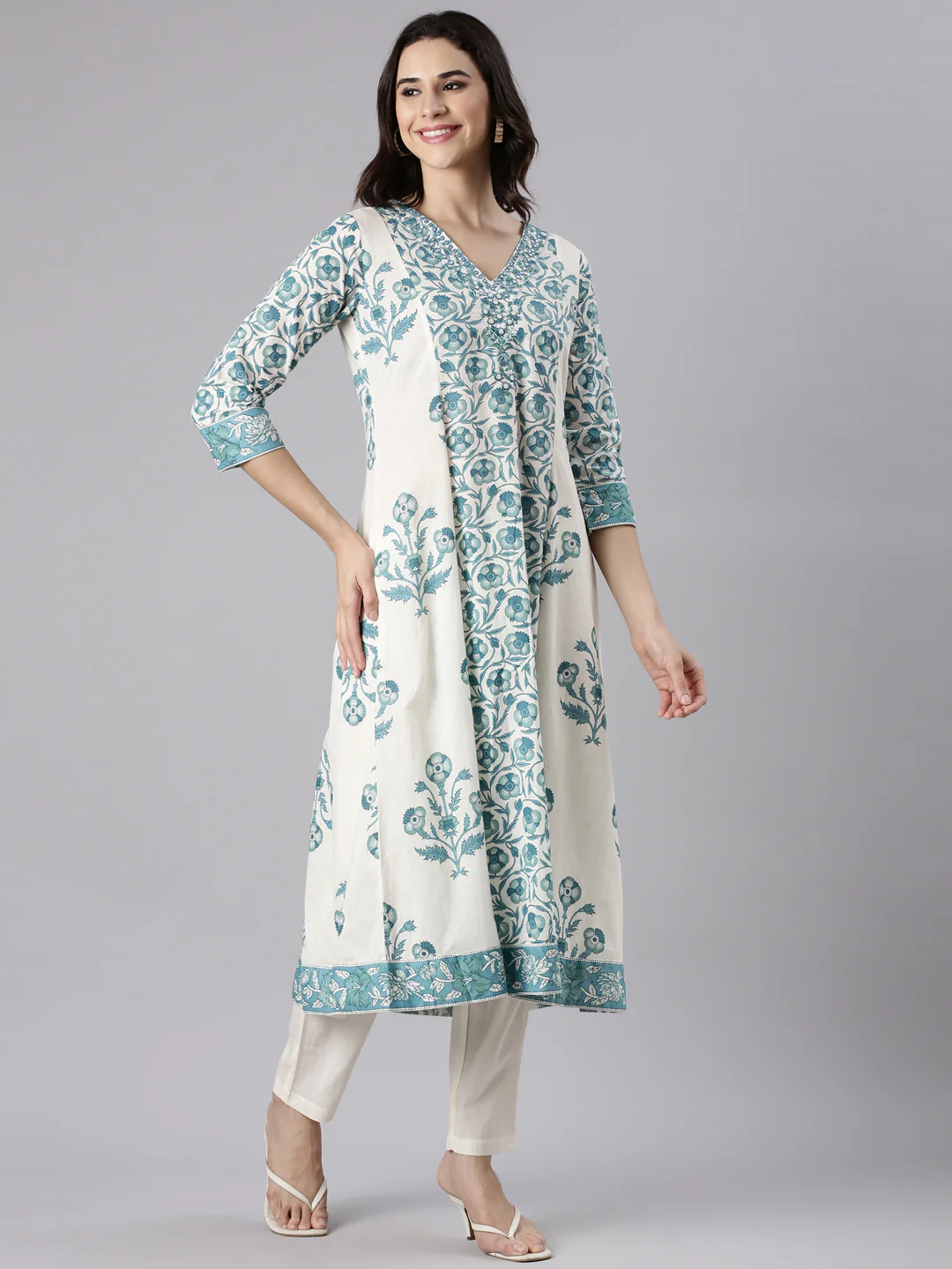 Rama Cotton Printed Anarkali Three Piece Set - Image 2