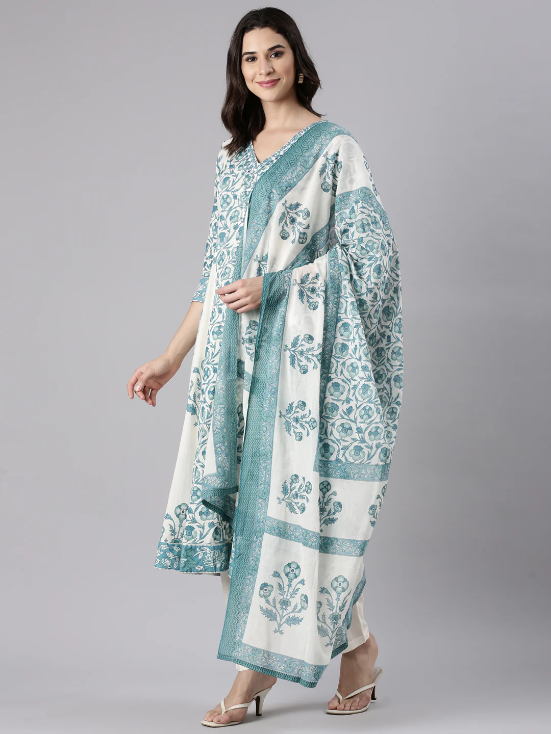 Rama Cotton Printed Anarkali Three Piece Set - Image 5