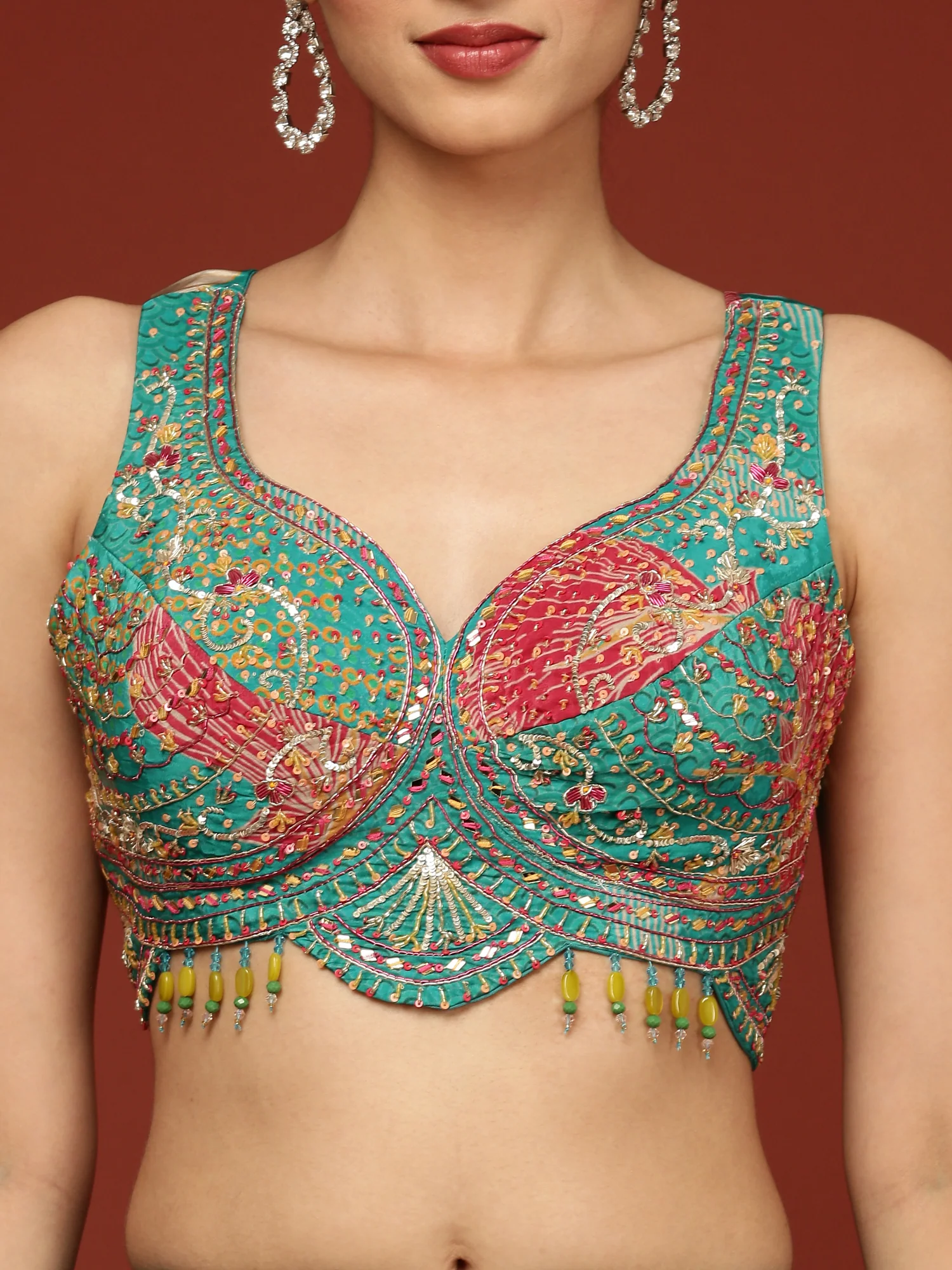 Rama Green Crepe Floral Ghagra Set - Image 4