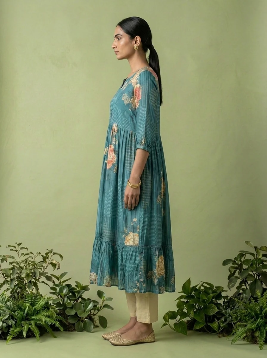 Rama Muslin Floral Printed Kurta - Image 4