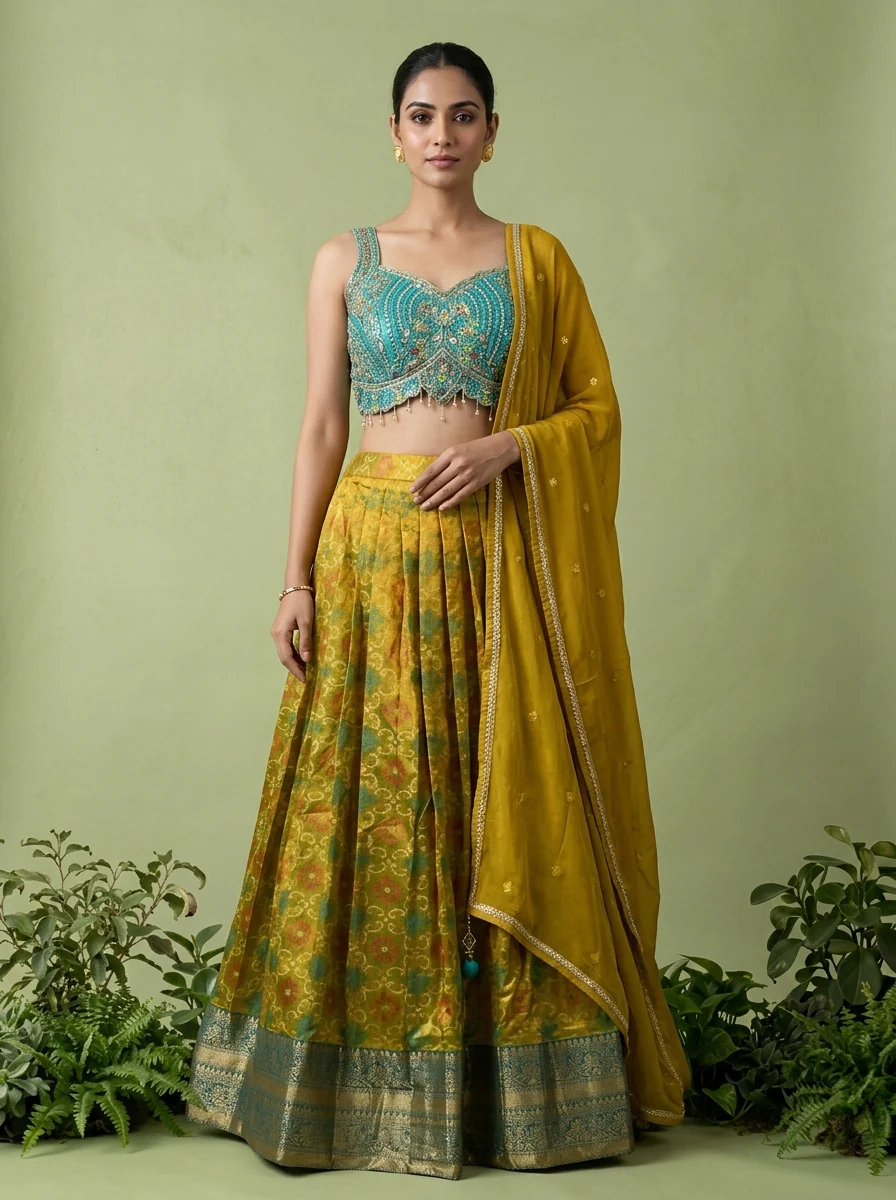 Rama Silk Floral Thread Embroidery And Mirror Embroidery Ghagra Set - Image 2