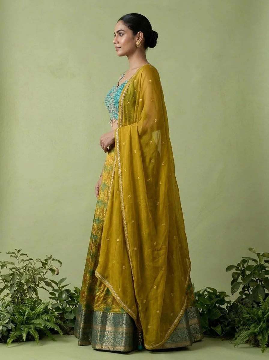 Rama Silk Floral Thread Embroidery And Mirror Embroidery Ghagra Set - Image 3