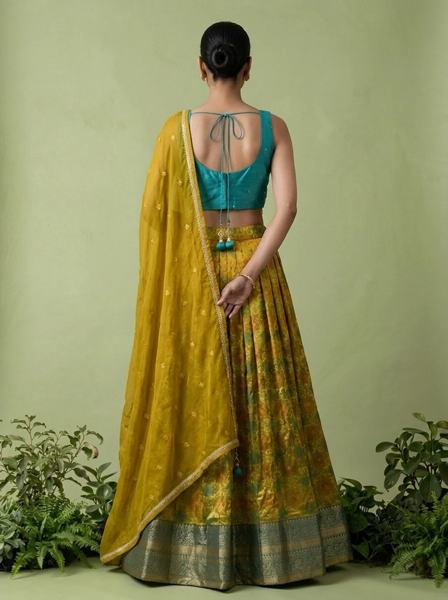Rama Silk Floral Thread Embroidery And Mirror Embroidery Ghagra Set - Image 4