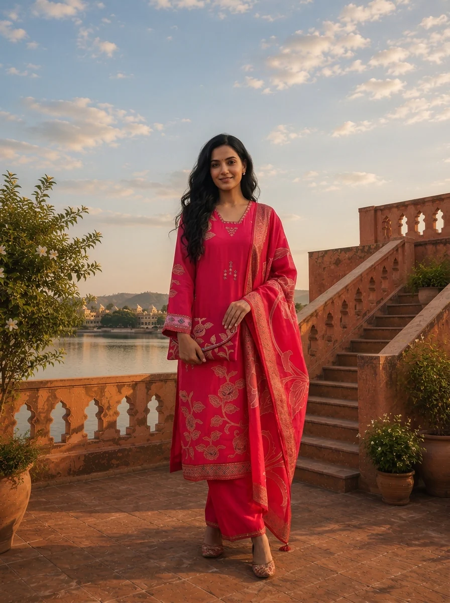 Rani Cotton Floral Jaal Printed Three Piece Set - Image 2