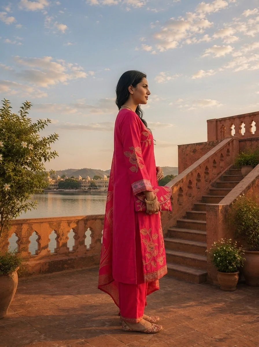 Rani Cotton Floral Jaal Printed Three Piece Set - Image 4