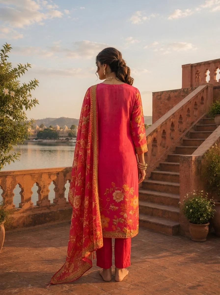 Rani Crepe Floral Vine Printed Three Piece Set - Image 2