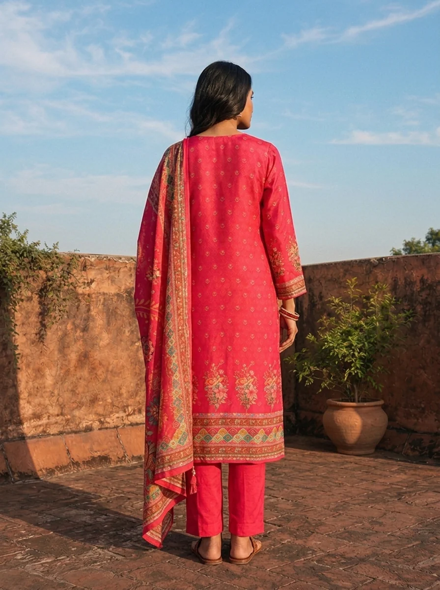 Rani Crepe Paisley And Floral Motif Printed Three Piece Set - Image 2