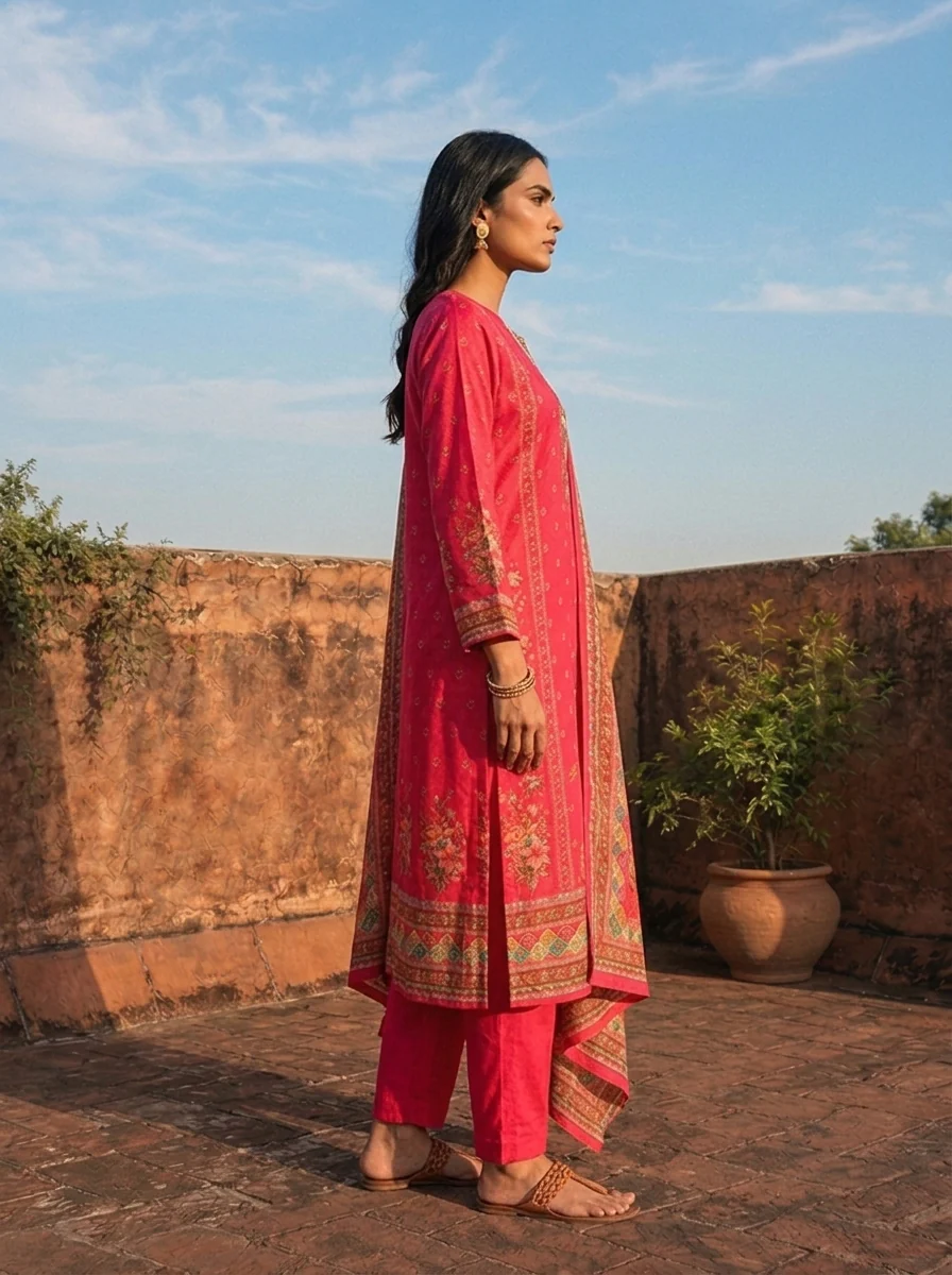 Rani Crepe Paisley And Floral Motif Printed Three Piece Set - Image 3