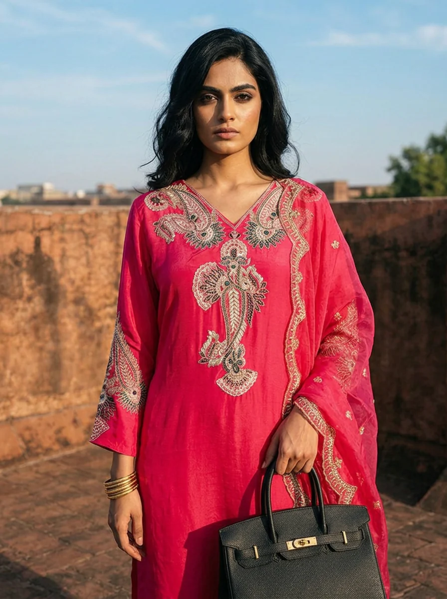 Rani Crepe Paisley Motif Embroidered Three Piece Set - Image 2
