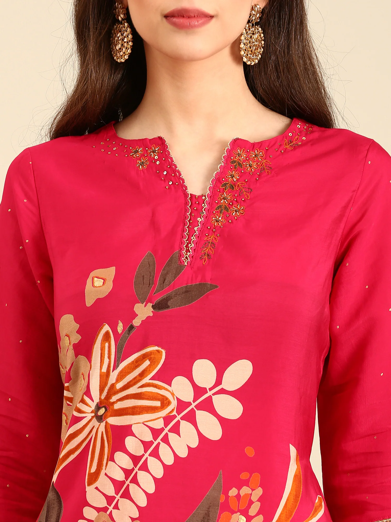 Rani Floral printed hand embroidered three piece palazzo set - Image 4