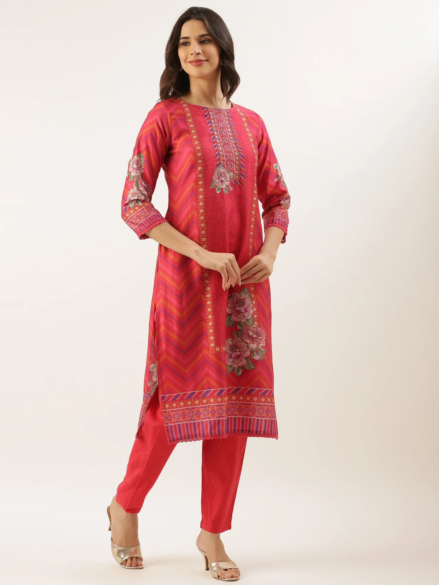 Rani Modal Silk Printed Three Piece Suit Set - Image 3