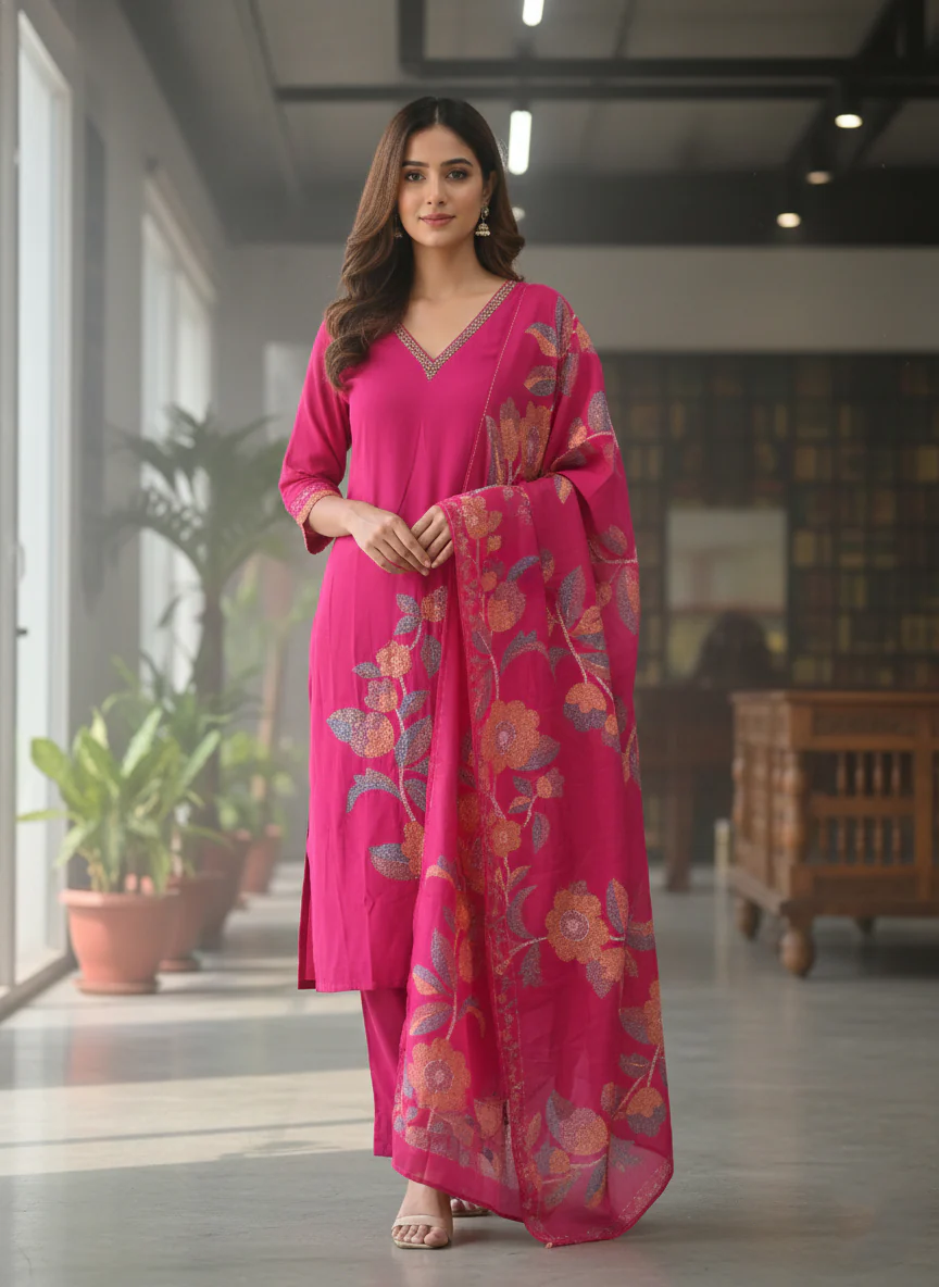 Rani Muslin Floral Printed Three Piece Set - Image 2