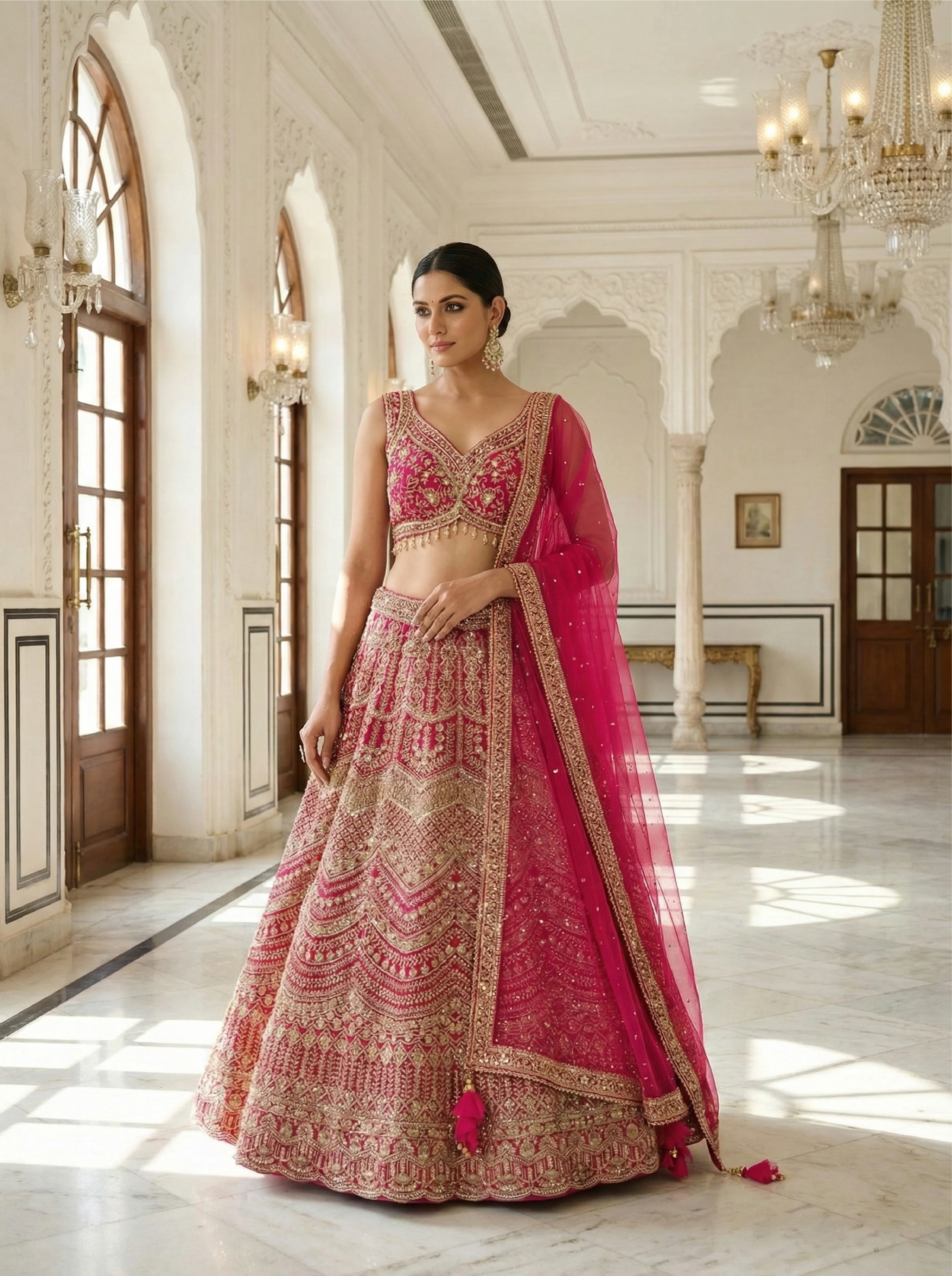 Rani Net Heavy Zari Embroidery Ghagra Set