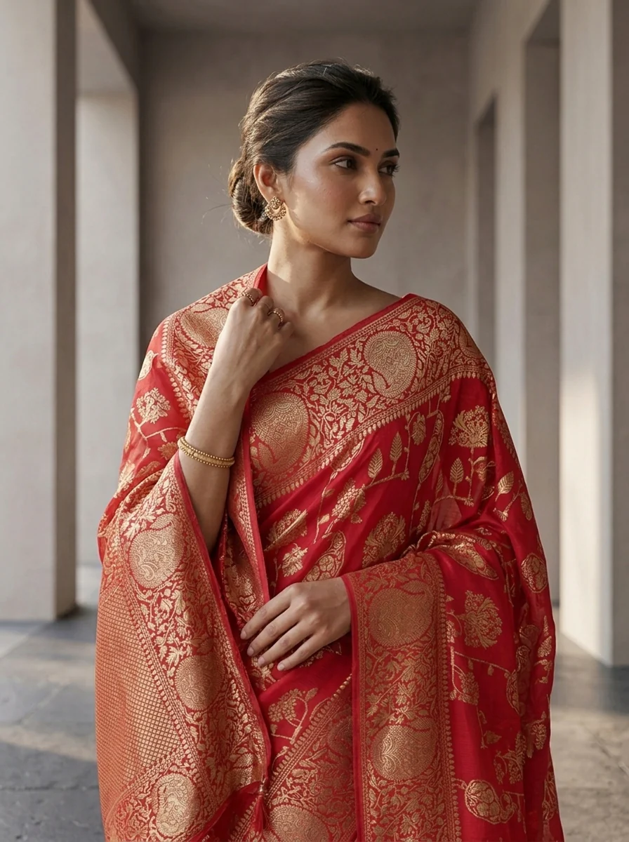 Rani Pink Banaras Paisley Design Weaved Saree - Image 2