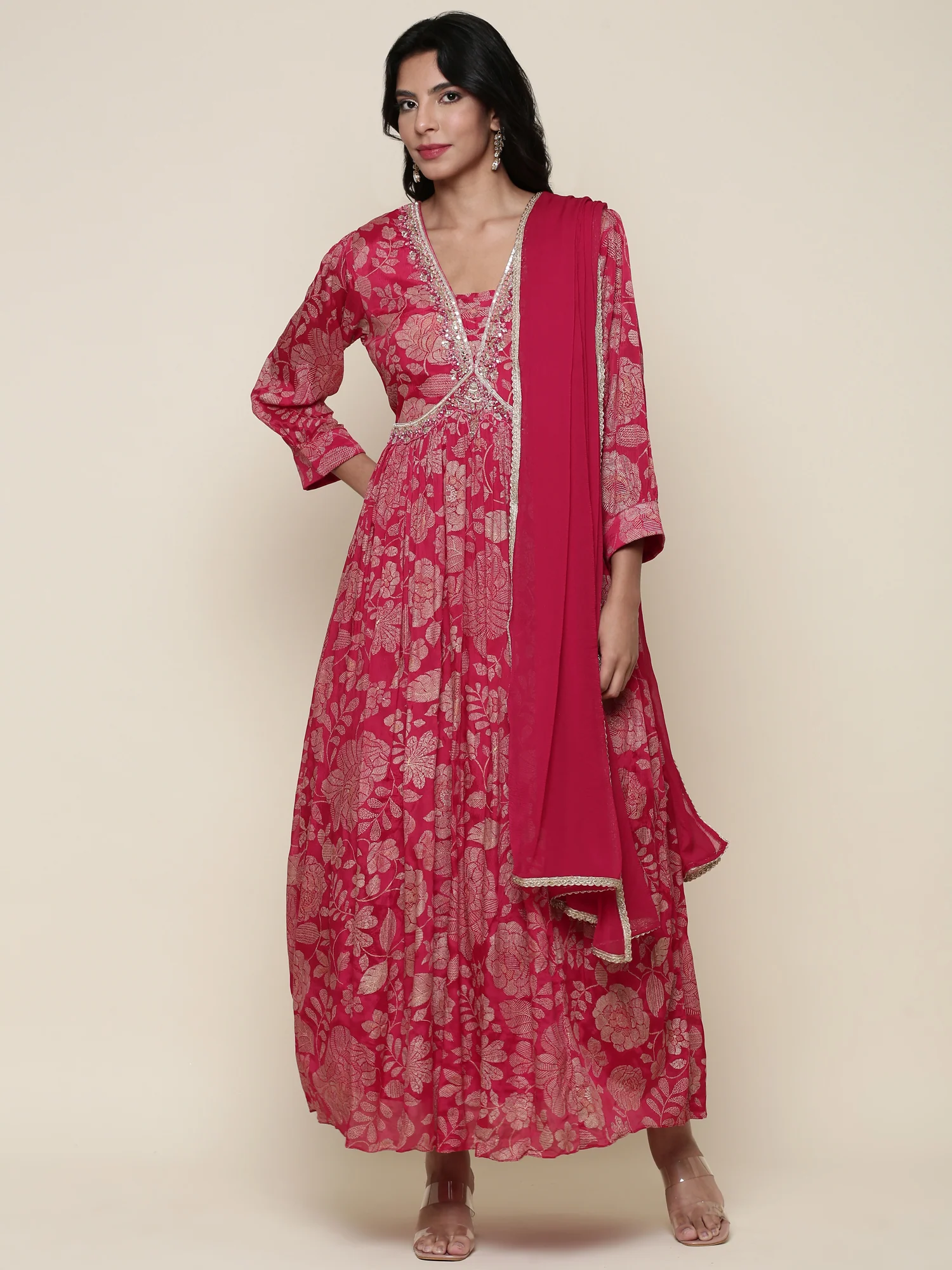 Rani pink georgette embroidered suit set - Image 6