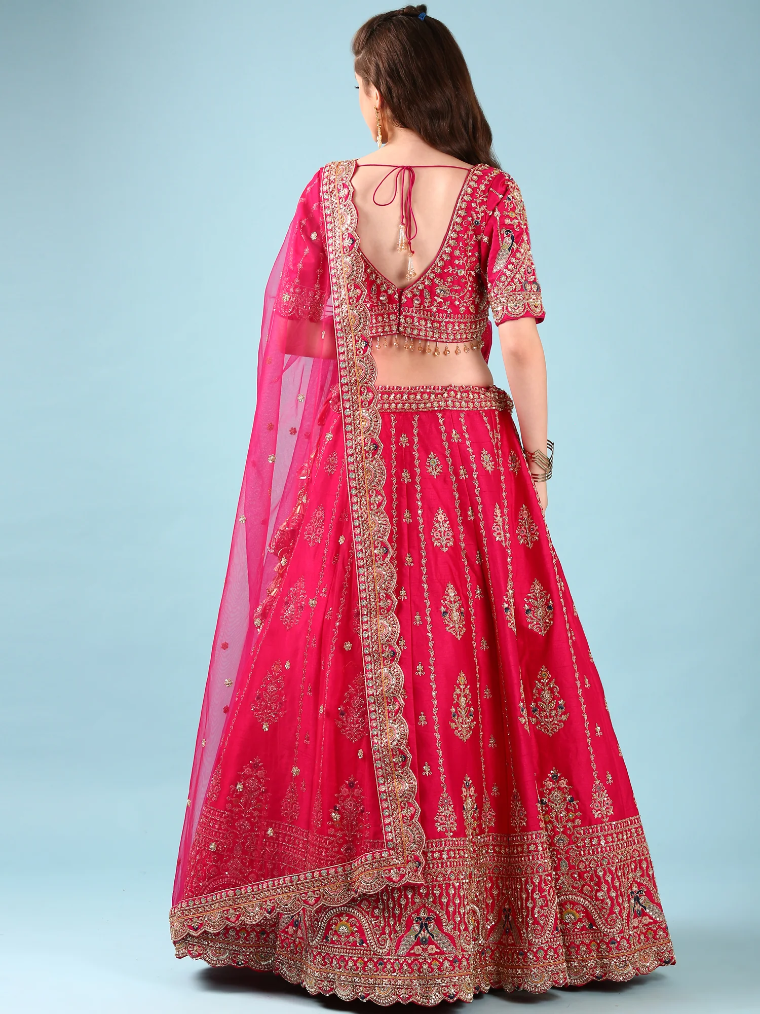 Rani Pink Silk Hand Embroidery Ghagra Set - Image 3