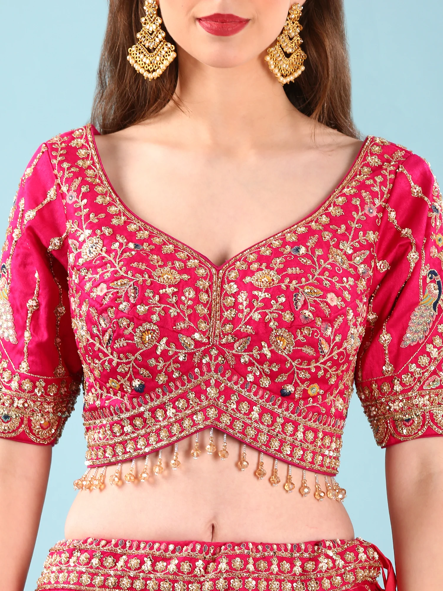 Rani Pink Silk Hand Embroidery Ghagra Set - Image 4
