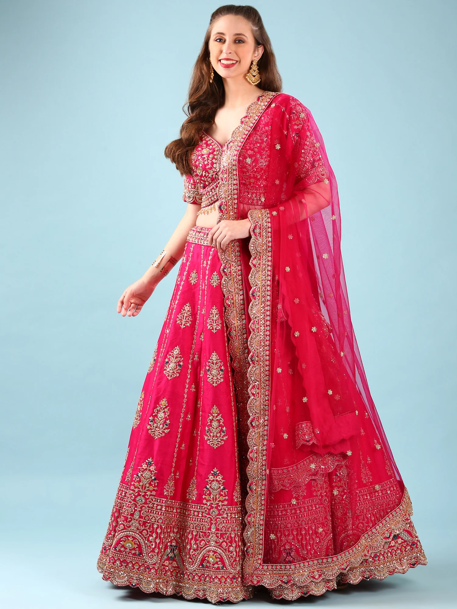 Rani Pink Silk Hand Embroidery Ghagra Set - Image 5
