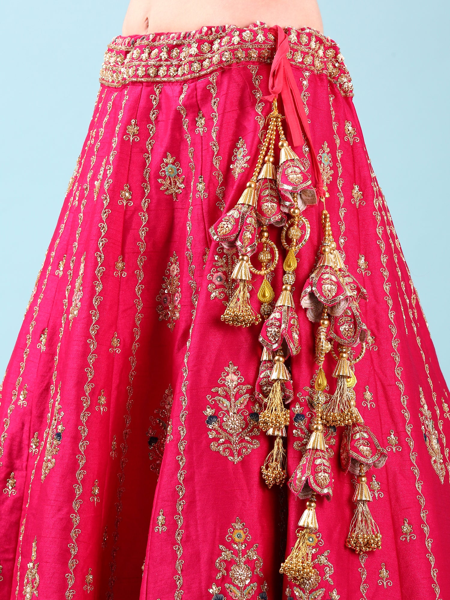 Rani Pink Silk Hand Embroidery Ghagra Set - Image 6
