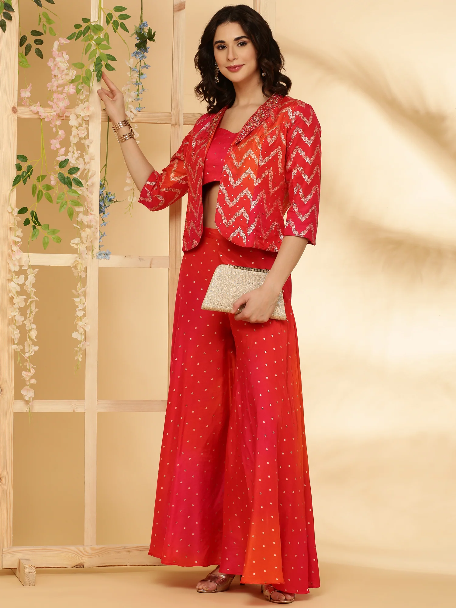 Rani Pink Silk Top With Palazzo Set - Image 2